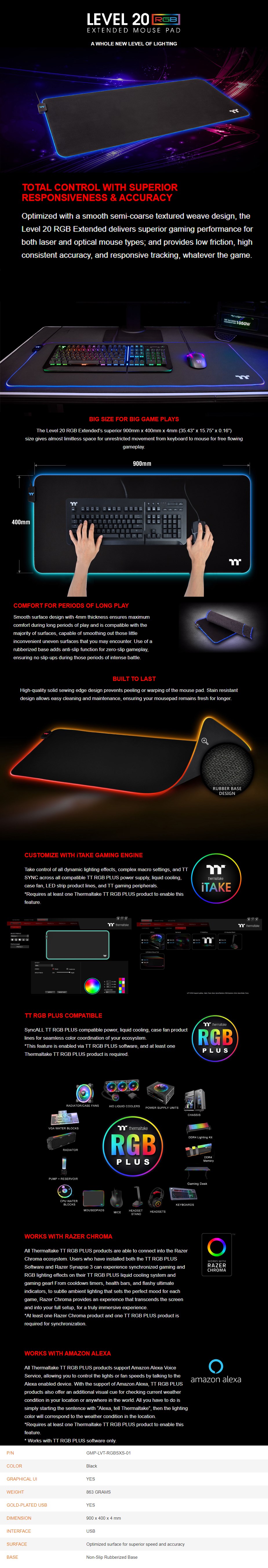 Thermaltake Level 20 RGB Extended Gaming Mouse Pad